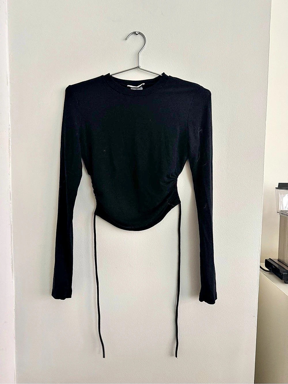 Cinched Cut-Outs Cotton Long-Sleeve Shirt Black